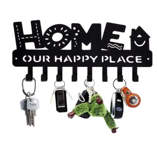 Produktbild: EANAGO Schlüsselbrett >HOME< mit 8 Haken - Metall Schlüsselhalter - Deko Eingang Diele - Schlüsselboard schwarz - keyholder wall