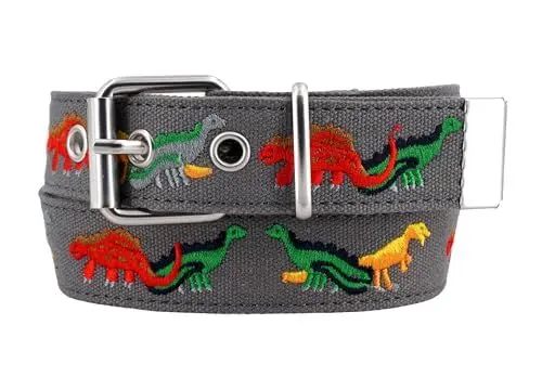 Produktbild: EANAGO Schöner Stoff-Kindergürtel >DINO< für Jungs - universell passender Gürtel für Jungen von ca. 3 bis 12 Jahren - Kindergürtel Jungen - Gürtel Kinder Jungen - Kinder Gürtel Jungs (grau)