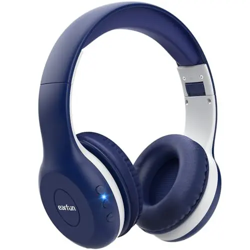 Produktbild: EarFun Bluetooth Kopfhörer Kinder, 85/94dB Lautstärkeregelung, HiFi Sound, HD-Mikrofon, 40 Std Akku, Faltbare, Einstellbar, für Schule/Reise/PC, Blau