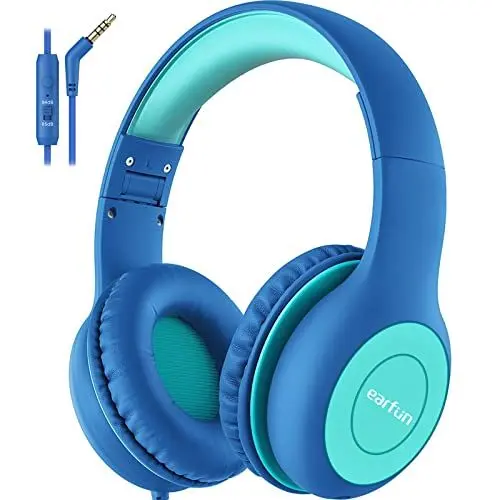 Produktbild: EarFun Kinder Kopfhörer, Kopfhörer Kinder mit Kabel, 85/94dB Lautstärkenbegrenzer, Faltbare, Einstellbar, Stereo Sound, HD-Mikrofon, Audio-Sharing, Over Ear Kinderkopfhörer für Schule/Tablet/PC, Blau