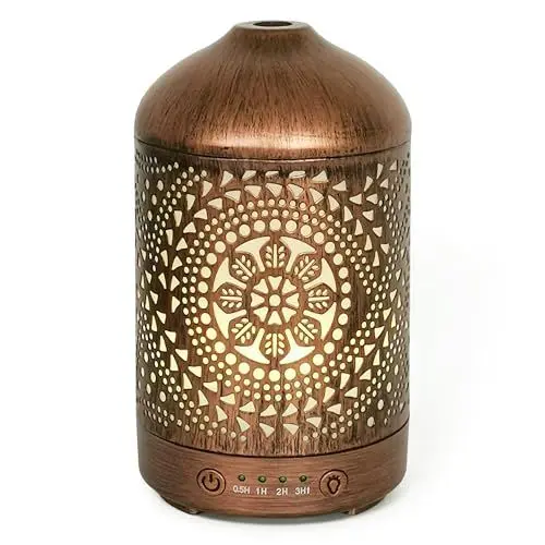 Produktbild: Earnest Living Aroma-Diffuser ätherische Öle, Raum-Luftbefeuchter Schlafzimmer mit Timer-Funktion, Lufterfrischer Wohnung mit 7 Licht-Modi, Duftöl Diffuser elektrisch aus Metall, 100ml