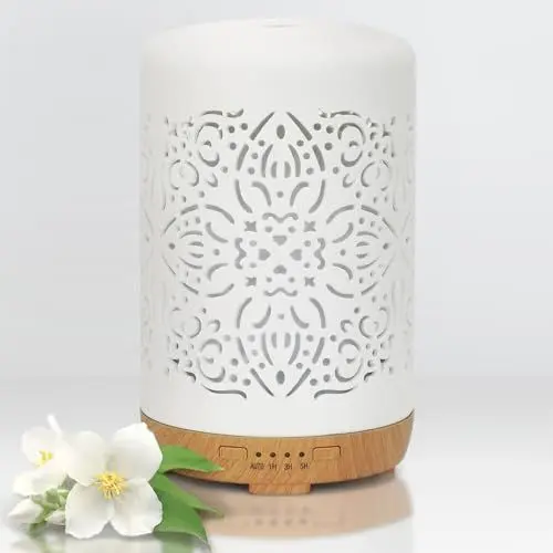 Produktbild: Earnest Living Diffusor für ätherische Öle, weißer Keramik-Diffusor, 250 ml, Timer, Nachtlichter und Auto-Off-Funktion, Heimbüro, Luftbefeuchter, Aromatherapie-Diffusoren, Geschenk