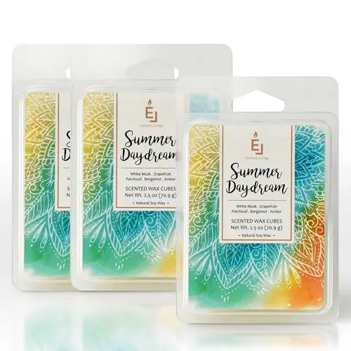 Produktbild: Earnest Living Duftwachs-Schmelzen Summer Daydream Weißer Moschus Grapefruit Patchouli Bergamotte Bernstein Wachswürfel Pack Heimwärmer Tart Elektrische Kerze Aroma Dekoration 256 Gramm (3-Pack)