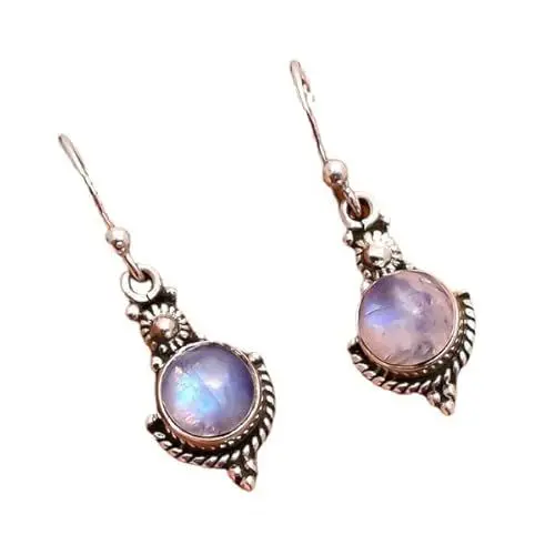 Produktbild: Earrings Stud Earrings Round Moonstone Drop Earrings Personalised Earrings for Girls Boho Wedding Long Drop Earrings