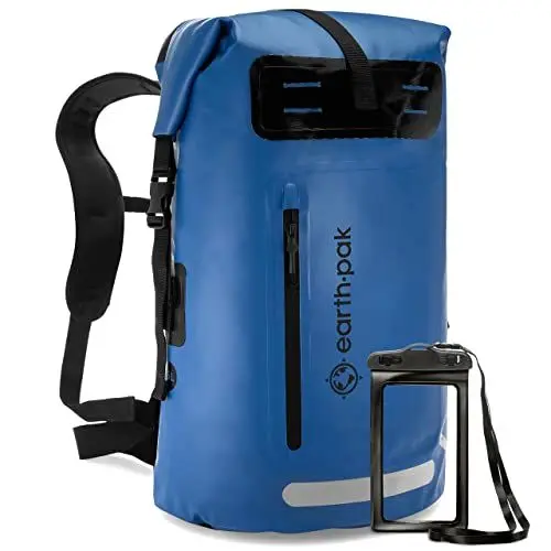 Produktbild: Earth Pak Summit wasserdichter Rucksack, Backpack mit leistungsstarkem Reißverschluss und Rolltop, wasserfester Handyhülle Blau 55L