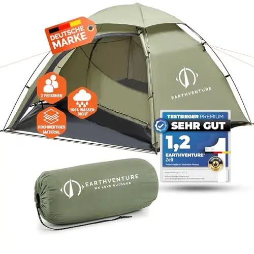 Produktbild: EARTHVENTURE® Camping Zelt 2 Personen wasserdicht - Schneller & Leichter Aufbau - Ultraleichtes kleines Packmaß - Ideal für 1 bis 2 Personen geeignet - Camping Trekking Zelt Outdoor & Motorrad