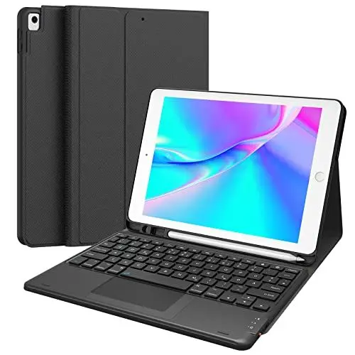 Produktbild: Earto iPad 9 Generation Tastatur Hülle, iPad 10.2 Tastatur mit Touchpad, 2 BT Kanäles, Abnehmbare Kabellose QWERTZ-Tastatur für iPad, Schwarz