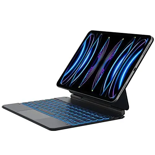 Produktbild: Earto iPad Air 13 Zoll Hülle mit Tastatur 2025/2024, Magic Style Tastatur iPad Pro 12.9, Magnetische Freischwebende, Multi-Touchpad, 7-Farbige Beleuchtung, QWERTZ Layout, Schwarz