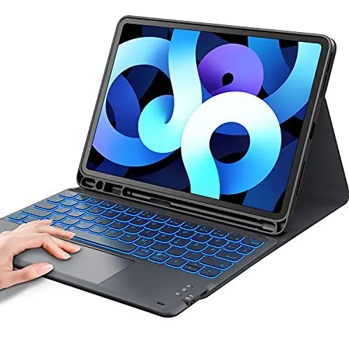 Produktbild: Earto für iPad Air 11 Zoll Hülle mit Tastatur 2025/2024(M3/M2), 7-Farbige Beleuchtung, QWERTZ-Tastatur mit Touchpad für iPad Pro 11, Air 5/4 10.9, Schwarz