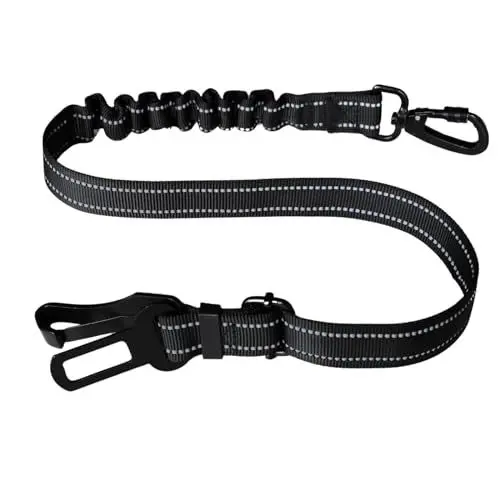 Produktbild: EASERIA Hunde Anschnallgurt fürs Auto, Premium Hund Sicherheitsgurt, Elastische Hundegurt, Länge 53-72- 91 cm, für Alle Hunde, Schwarz- Silberne Punkte