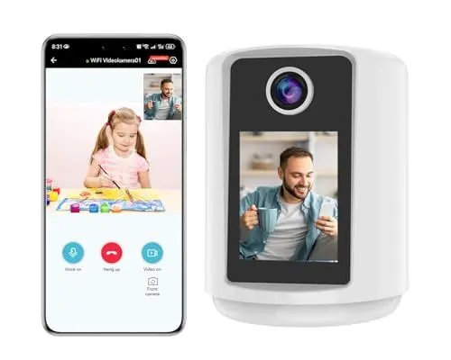 Produktbild: Easick 3MP Überwachungskamera Innen,EIN-klick-Anruf,Two-Way-Video,2,4-Zoll-Bildschirm, Nachtsicht,Bewegungserkennung,Geeignet für Senioren, Kinder und Haustiere