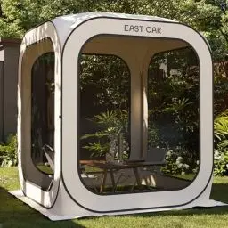 Produktbild: EAST OAK Pop Up Zelt 2-3 Personen, Pavillon für Camping, Garten, Terrasse, Wurfzelt, Familienzelt Stehhöhe, Stoffe Wasserdicht, UPF 50+ UV Schutz, 360° Belüftung, Anti Moskito, mit Tragetasche, Beige