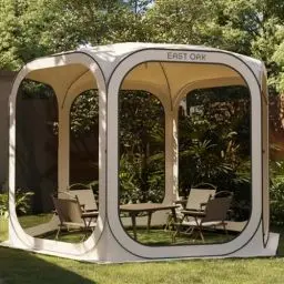 Produktbild: EAST OAK Pop Up Zelt, Pavillon 3×3m, Wurfzelt Große für 4-6 Personen, Gazebo für Camping, Garten, Terrasse, Stoffe Wasserdicht, UPF 50+ UV Schutz, 360° Belüftung, Anti Moskito, mit Tragetasche, Beige