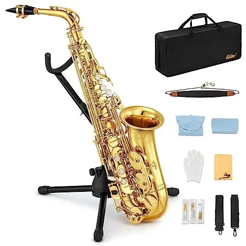 Produktbild: Eastar AS-Ⅱ Student Altsaxophon E Flat Goldlack Alto Anfänger Saxophon Komplettset mit Tragetasche für Saxophon, Mundstückriemen, Rohrblattständer