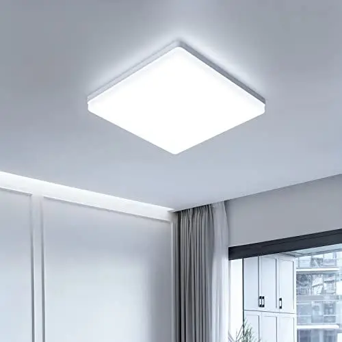 Produktbild: EASY EAGLE LED Deckenleuchte Flach, 6500K 24W 2400LM Quadratisch Küchenlampe Decke, Deckenlampe Eckig Panel, IP44 Badezimmerlampe für Schlafzimmer Flur Küche Esszimmer Ø18cm
