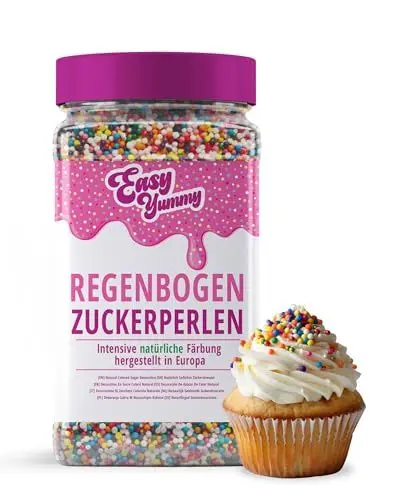 Produktbild: Easy Yummy Regenbogen-Zuckerperlen (700g), intensiv natürlich gefärbt bunte streusel
