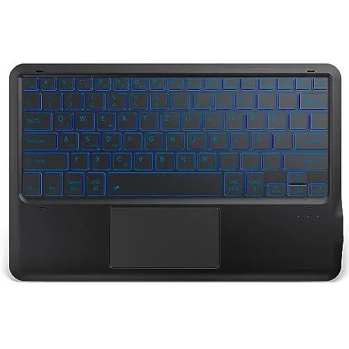 Produktbild: EasyAcc Beleuchtete Bluetooth Tastatur mit Touchpad, Ultraleichtes QWERTZ Tastatur, Kabellose Tastatur mit 7 Farben Beleuchtete mit 80cm Tap-C für iPad, Android Tablet, Windows,Schwarz