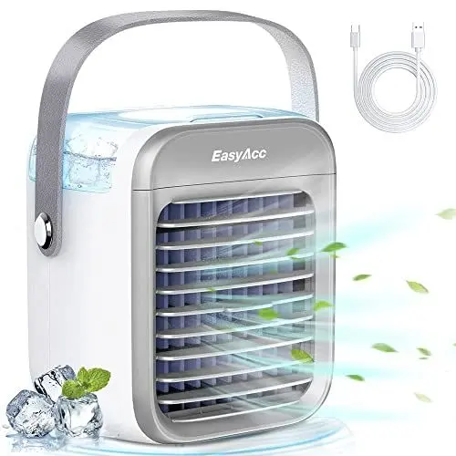 Produktbild: Lebenslange Garantie,EasyAcc Mobile Klimageräte,Mini klimaanlage Tischventilatoren Luftkühler 300ML Wasser EIS können hinzugefügt Werden 7-LED-Licht Kleiner persönlichem Schreibtischlüfter Büro Hause