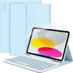 Produktbild: EasyAcc Tastatur Hülle Kompatibel mit iPad 10 Generation 10,9 Zoll 2022 mit Schutzfolie, (QWERTZ Deutsches), Abnehmbar Tastatur Schutzhülle mit Pencil Halter, Blau