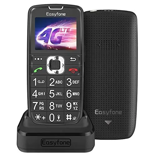 Produktbild: Easyfone Prime-A6 4G Mobiltelefon Seniorenhandy ohne Vertrag, Tastenhandy mit Notruftaste, Taschenlampe und Ladestation (Schwarz)