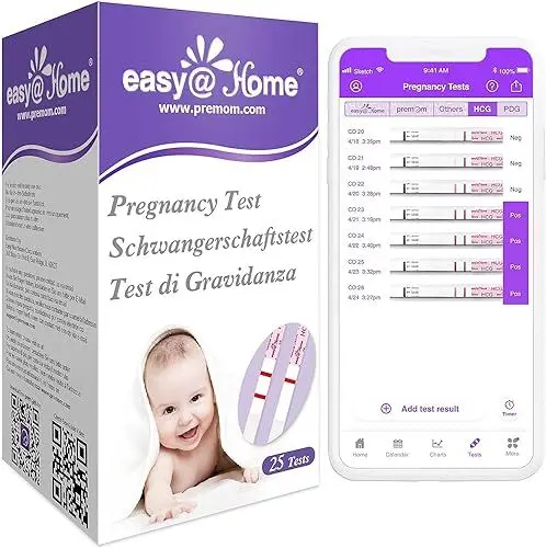 Produktbild: Easy@Home 25 x Schwangerschaftstest Frühtest 10 mIU/ml, Empfindlich Frühschwangerschaftstest SST mit Genauen und Zuverlässigen Ergebnissen (25 HCG Test)