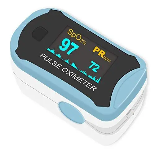 Produktbild: Easy@Home Pulsoximeter Oximeter Fingerpulsoximeter zur Messung der Sauerstoffsättigung (SpO2) Herzfrequenz PI Drehbares OLED-Display tragbarem Umhängeband Nylontasche - Blau