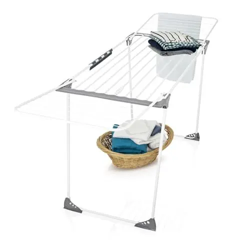 Produktbild: EASYmaxx Falt-Wäscheständer 2500 mit 25m Trockenlänge | XXL Wäscheständer Teleskop - ausziehbar bis 260cm | mit Rollen | Bettlaken & Handtücher stromlos drinnen und draußen trocknen