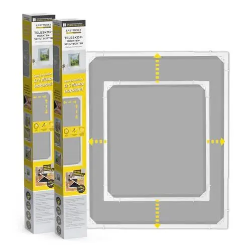 Produktbild: EASYmaxx Insect Protect | Teleskop-Insektenschutzgitter | Fliegengitter Fenster | mit vormontierten Rahmen | ausziehbarer Insektenschutz | integriertes Netz | weiß | 2er-Set