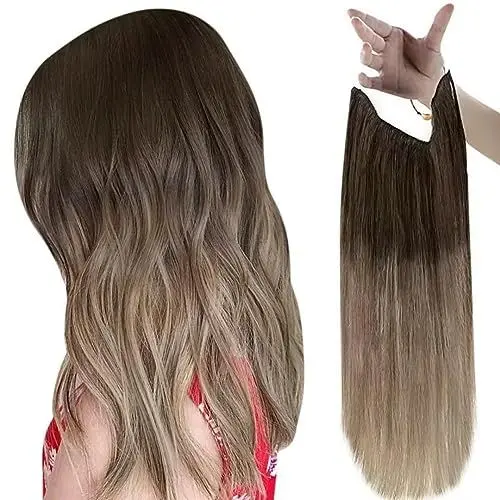 Produktbild: Easyouth Echthaar Extension Mit Draht Ombre Extensions mit Draht Darkest Brown Mix Mittelbraun und Aschblond Wire Extensions Echthaar mit Draht Remy Glatt 80g 40 cm #2/6/18