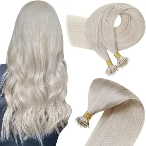 Produktbild: Easyouth Nanoring Extensions Echthaar Weiße Blond Nano Ring Echthaar Extensions Platinblond Echthaar Extensions Echthaar 35cm 50 Stück 50g #1000
