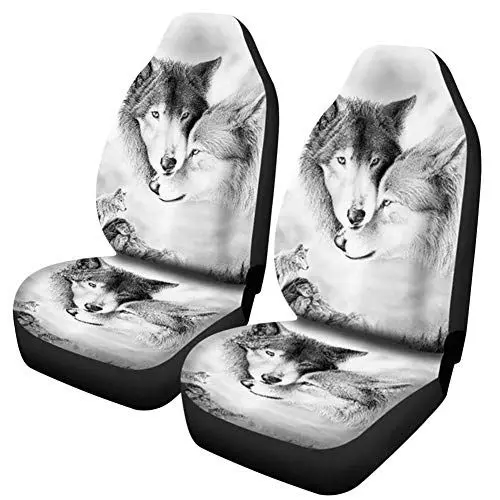 Produktbild: Easy-topbuy 2 Stücke Autositzbezug, Mode Atmungsaktive Autositzbezüge Vorne Paar Schutzpolster Mit Tiger Leopard Druckt Pfau Wolf Druck Sitzbezug Universalgröße Für Die Autopflege
