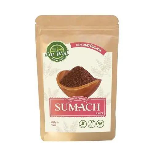 Produktbild: EAT WELL PREMIUM FOODS - Sumac Spice Powder 16 Unzen Reseable Bag, gemahlene Sumachbeeren - Kleie, türkisches Sumachgewürz, Gewürze aus dem Nahen Osten
