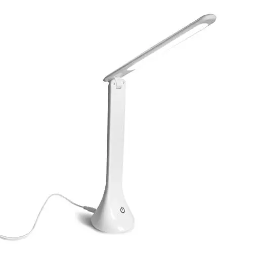 Produktbild: Eaxus® Touch LED Tischleuchte - Schreibtischlampe/Notfalllampe Dimmbar mit 3 Helligkeitsstufen & USB, Weiß