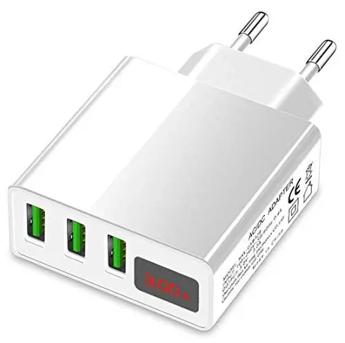 Produktbild: Eaxus® USB Ladegerät 3A - 3 Port Handy Netzteil mit LED-Display & Schnellladefunktion, Weiß