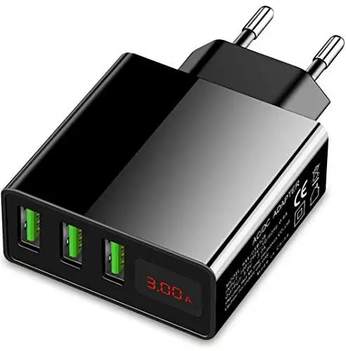 Produktbild: Eaxus® USB Ladegerät 3A - 3 Port Handy Netzteil mit LED-Display & Schnellladefunktion, Schwarz