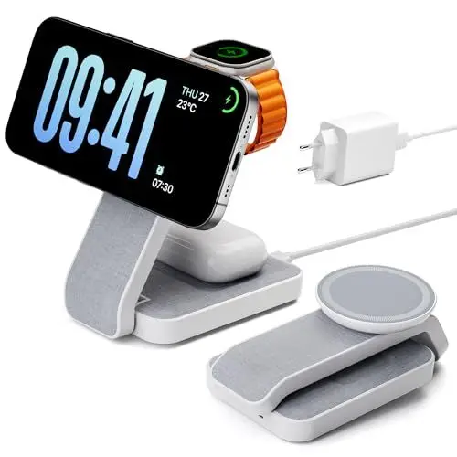 Produktbild: Eazpower Magsafe Ladestation für Apple Watch und iPhone 3 In 1 Faltbar, Kabellose iPhone Ladestation Magsafe Ladegerät Mehrere Geräte, Reisen Tragbar Wireless Charger