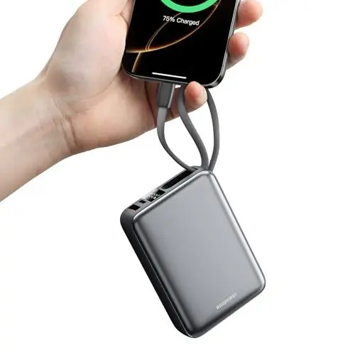 Produktbild: Eazpower Powerbank 20,000mAh 45W Schnellladefunktion, Power Bank integriertes USB C Kabel Flugzeug Geeignet, Externe Handyakkus für iPhone Samsung Galaxy