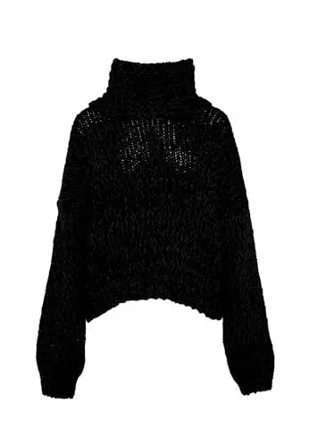 Produktbild: Ebeeza Women's Damen Strickpullover mit Rollkragen und übergroßem Revers Polyester SCHWARZ Größe M/L Pullover Sweater, M