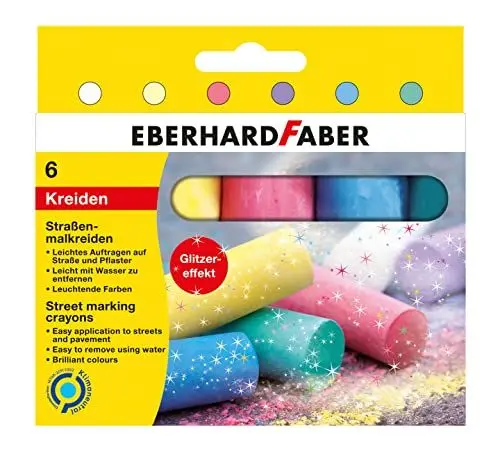 Produktbild: Eberhard Faber 526504 - Straßenkreide Glitzer, 6 leuchtenden Farben Straßenmalkreide im Kartonetui