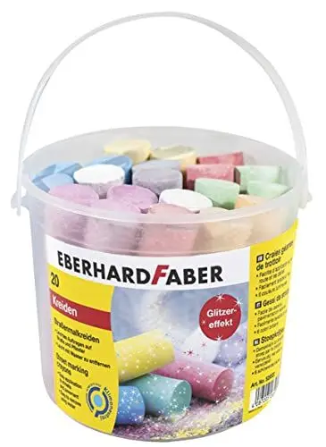 Produktbild: EBERHARD FABER 526520 - Straßenkreide Glitzer 20er Eimer, 6 leuchtenden Farben Straßenmalkreide mit Glitzereffekt
