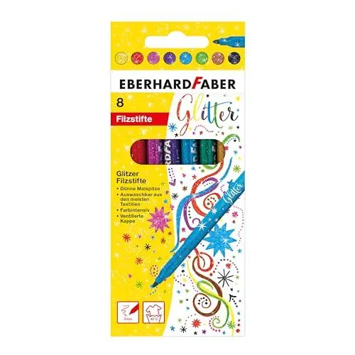 Produktbild: Eberhard Faber 551008 - Glitzer Filzstifte Set, 8 Malstifte mit dünner Spitze im Kartonetui
