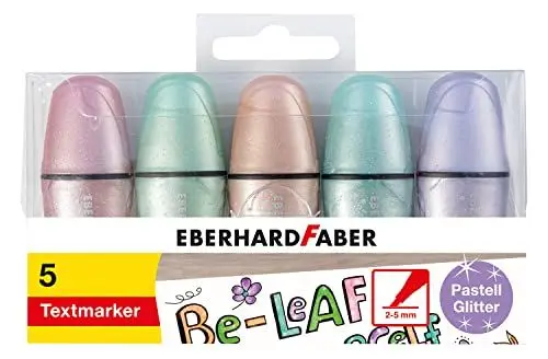 Produktbild: Eberhard Faber 551409 - Mini Textmarker Pastell Glitzer, mit Keilspitze, 5 Marker Stifte im Etui