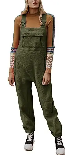 Produktbild: Ebifin Jumpsuits für Damen Lässiger Latzhose Arbeitshose Fleece Warme Overalls Winter Latzhosen mit Taschen.Armee-Grün.M