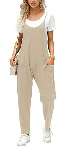 Produktbild: Ebifin Latzhose Damen Arbeitshose Sommer Lose Overall Jumpsuit Ärmelloser Latzhosen mit Große Taschen.Khaki.S