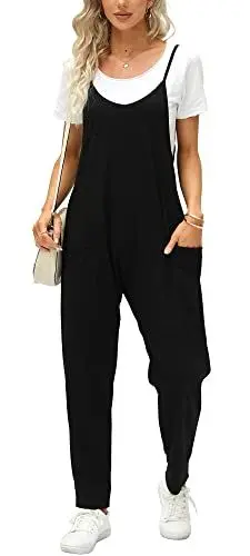 Produktbild: Ebifin Latzhose Damen Arbeitshose Sommer Lose Overall Jumpsuit Ärmelloser Latzhosen mit Große Taschen.Schwarz.M