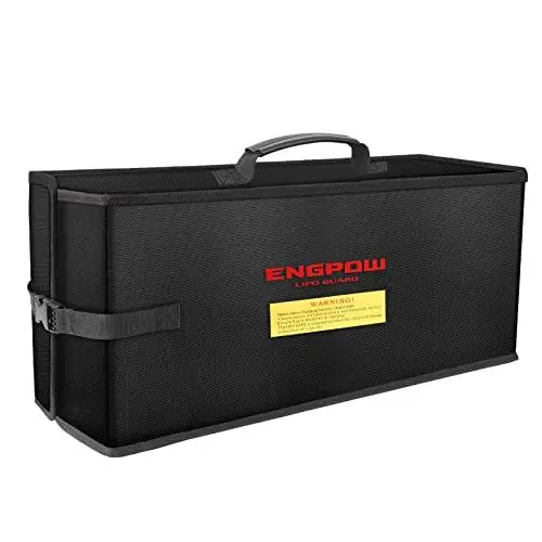 Produktbild: Ebike Akku Tasche Batterie Tasche Feuerfeste bis 2000°F Akkutasche Organizer 45 x 15 x 20 cm Stoßfester Sicherheitstasche Lagerung Transport E-Bike Akku Schutzhülle mit Klettverschluss,Schnalle
