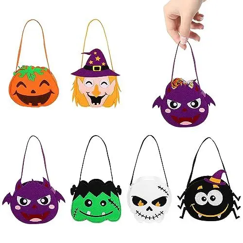 Produktbild: EBKCQ 6pcs Halloween Süßigkeiten Taschen, Halloween Eimer, Halloween Tasche Kinder mit Griffen, Halloween Korb für Süßigkeiten, Tragbare Halloween Beutel, Halloween Filz Tasche Süßes Oder Saures