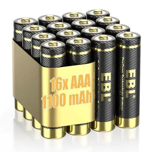 Produktbild: EBL AAA Akku Pro Version 16 Stück - wiederaufladbare AAA Batterien 1100mAh hohe Kapazität und Ladenzyklens