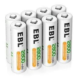 Produktbild: EBL AA Akku 2800mAh 8 Stück - Mignon AA wiederaufladbare Batterien, Typ NI-MH, geringe Selbstentladung mit Staubkasten, 1.2v AA Akkubatterien