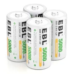 Produktbild: EBL Baby C Akku 5000mAh - NI-MH wiederaufladbare Batterie 4er Pack mit Aufbewahrungsbox, 1,2V Typ C Akku
